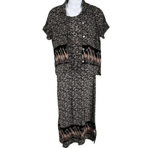 VTG Stonebridge Set Maxi Dress L Blazer Top XL Black Giraffe Tribal Animal Print